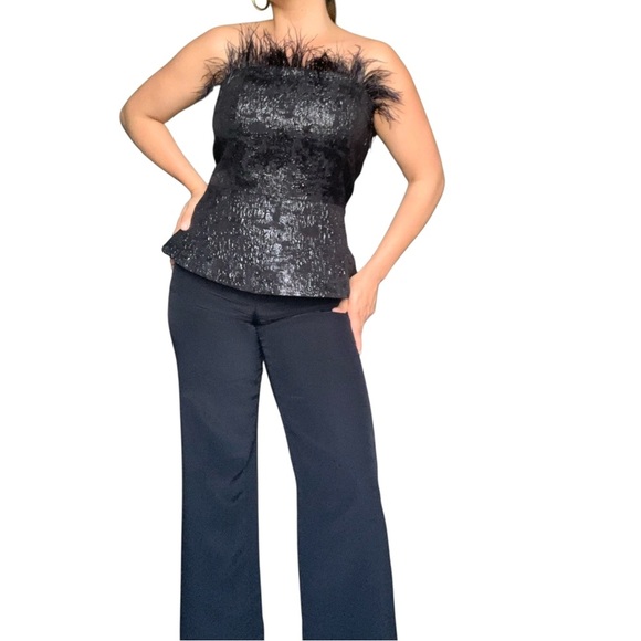 H&M Black Strapless Feather-Trim Top medium - Picture 7 of 12